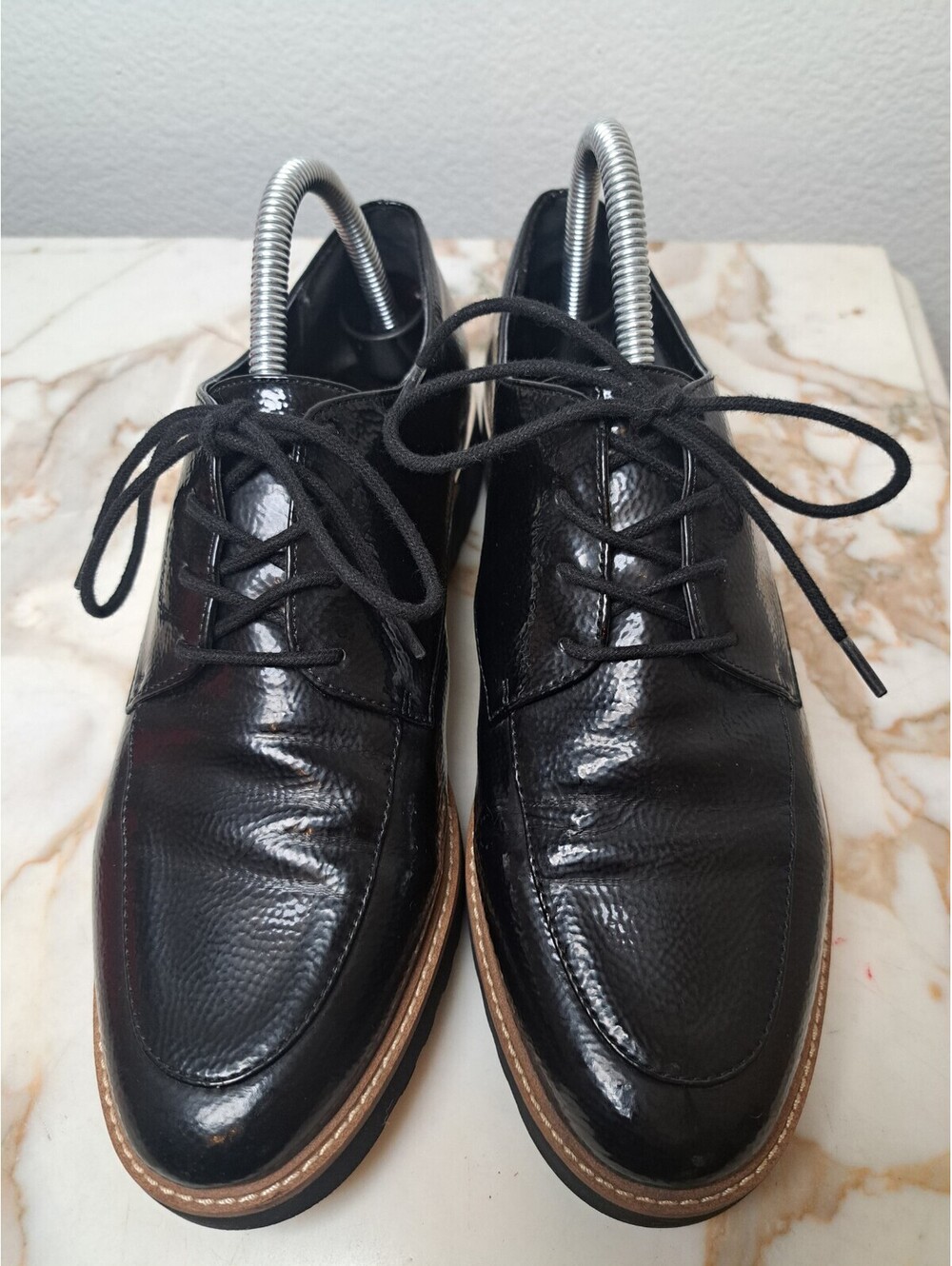 Franco Sarto Womens Cyber Patent Leather Lace Up Oxfords in Brown 10 M